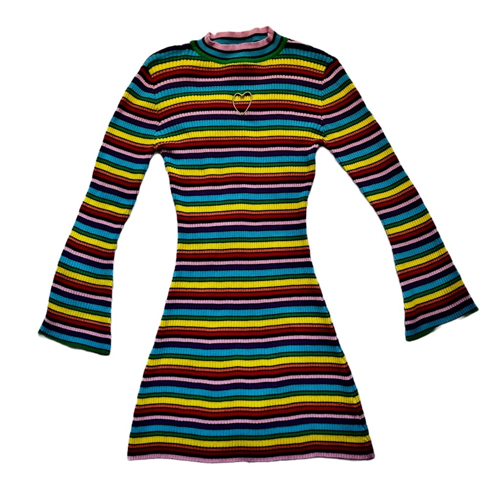 Lazy Oaf Rainbow Stripe Mock Neck Sweater Dress Size M